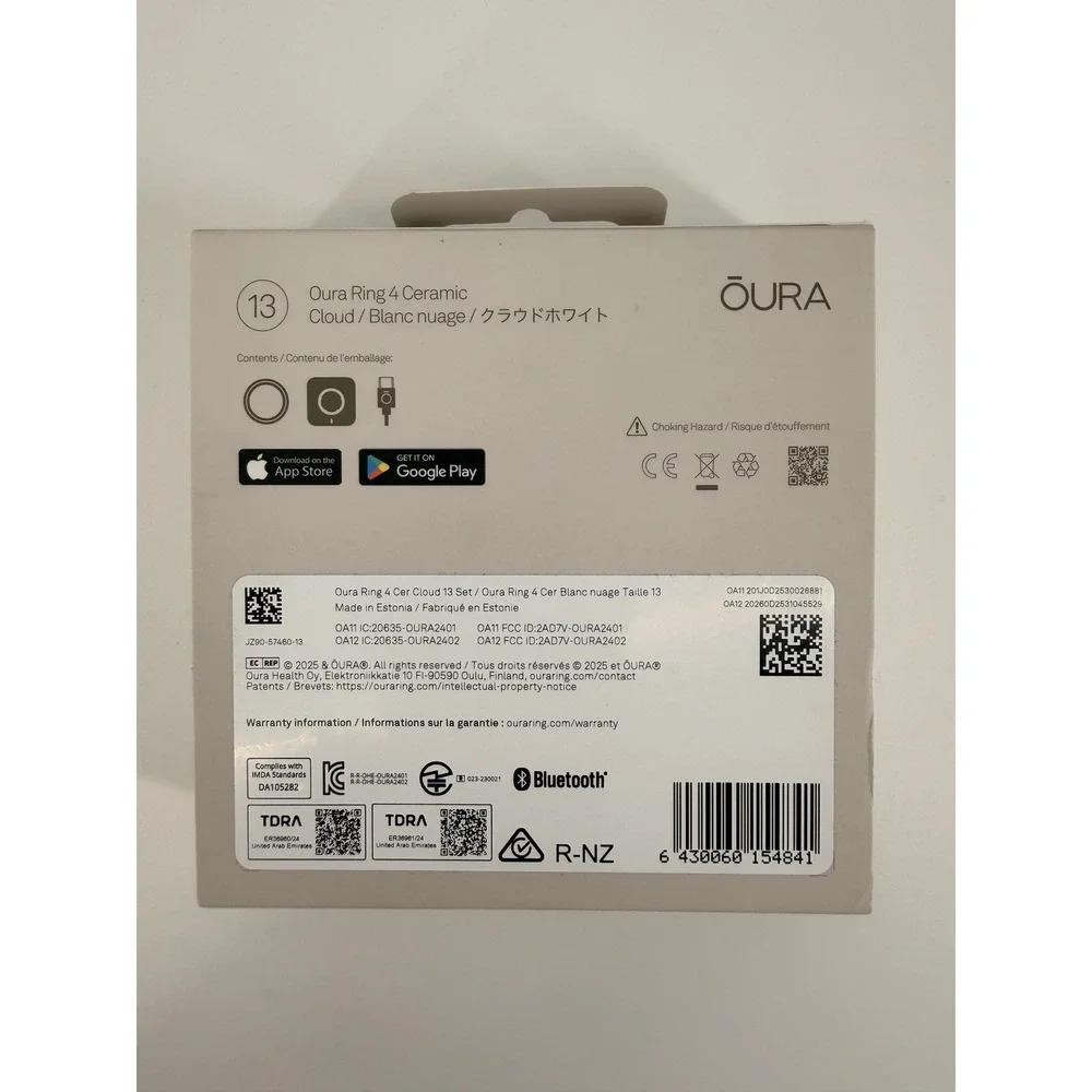 Oura Ring 4 Ceramic Cloud White Smart Ring Health Tracker Size 13 NEW